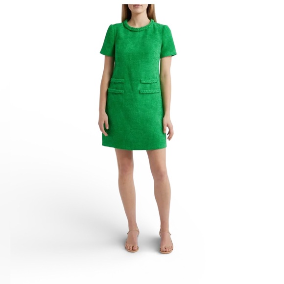 NWT Elisa J Women’s Braid Detail Tweed Green Dress